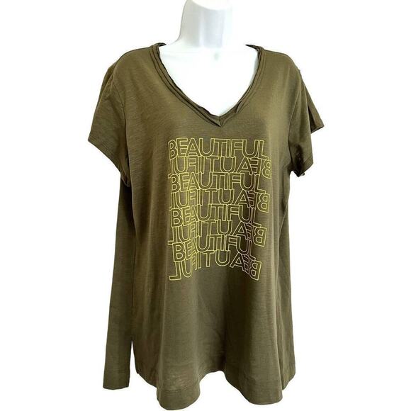 Dept 222‎ Top Women’s Size XL Top Tee V Neck Short Sleeves Side Slits - Picture 1 of 11